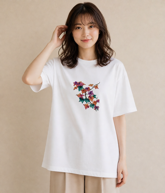 デザインTシャツ レディース あさがお 朝顔 花 花柄 イラスト ヴィンテージ風 通学 誕生日プレゼント 白T YMAZO
