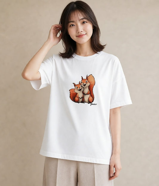 Tシャツ レディース シマリス ペット 動物 イラスト レトロ クリスマス 旅行 白T YMAZO