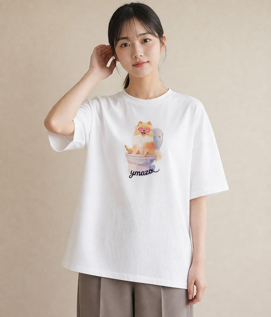 グラフィックTシャツ レディース ポメラニアン ポメ 犬 いぬ イラスト シック 送別ギフト 通勤 白T