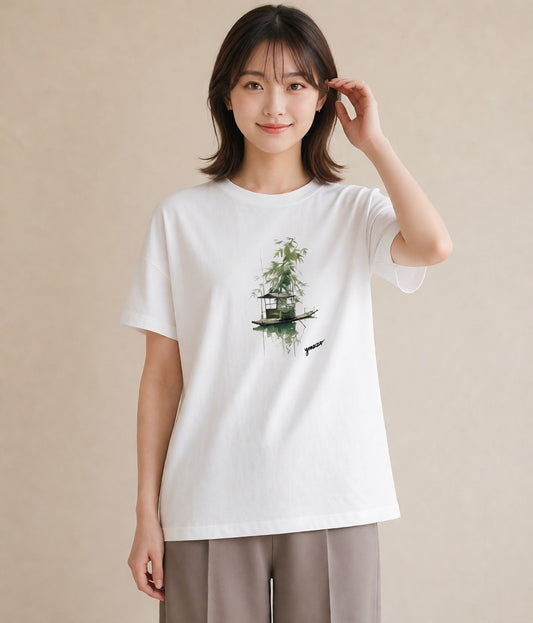 グラフィックTシャツ レディース 桟橋 水辺 波止場 ナチュラル アンティーク イラスト ゆるコーデ カフェ服 クリスマス 白T