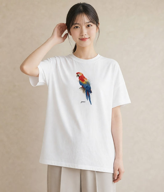 グラフィックTシャツ レディース コザクラインコ ペット 動物 イラスト ミニマル 帰省 ラフ 白T YMAZO