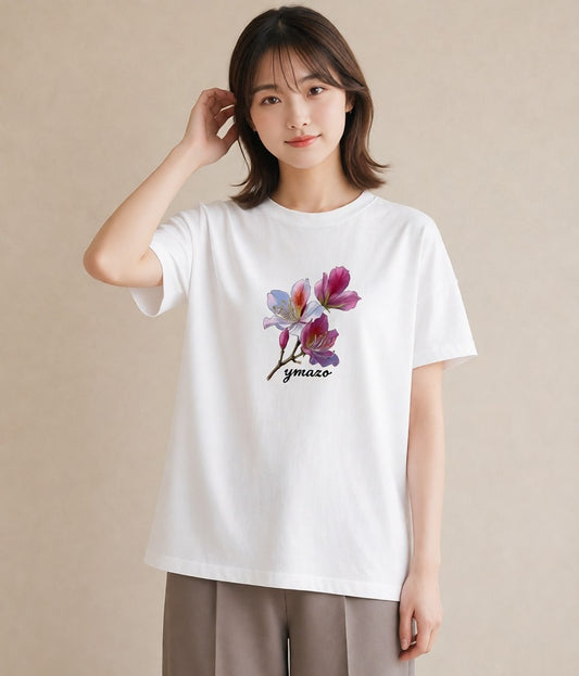 Tシャツ レディース 花 花柄 イラスト カジュアル 敬老の日 ホワイトデー 白T YMAZO
