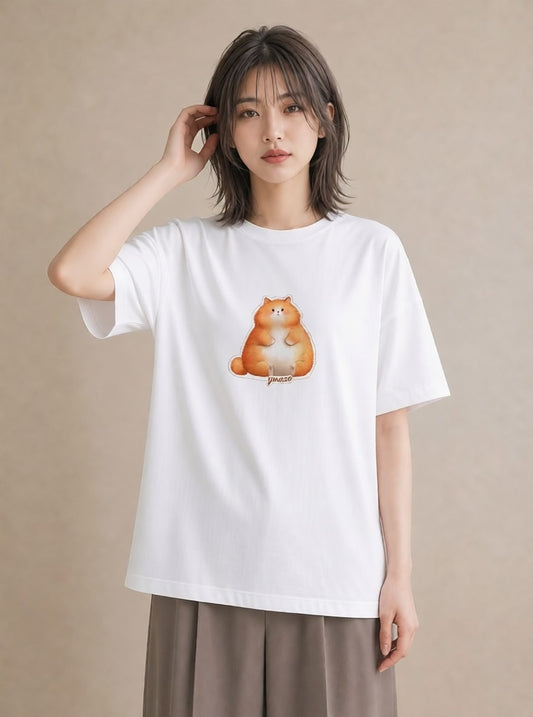 半袖Tシャツ レディース 茶トラ 茶猫 猫 ねこ イラスト ニュアンス 旅行 母娘コーデ 白T YMAZO