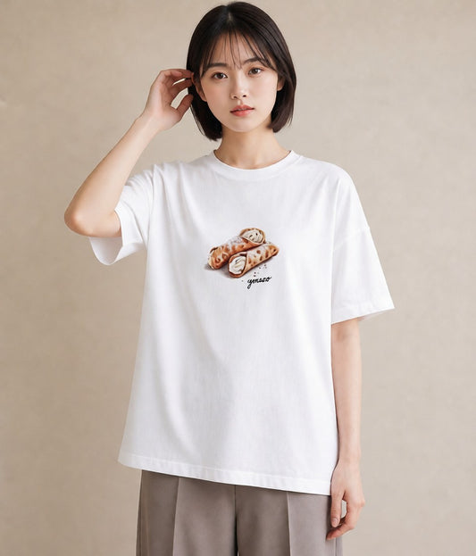 Tシャツ レディース パン 食べ物 フード イラスト きれいめカジュアル デート 帰省 白T YMAZO
