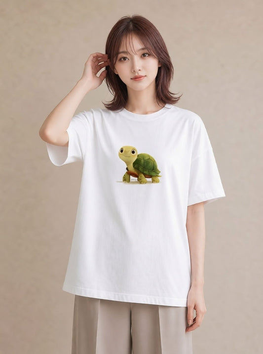 グラフィックTシャツ レディース ゼニガメ ペット 動物 イラスト きれいめ カジュアルコーデ 買い物 白T YMAZO
