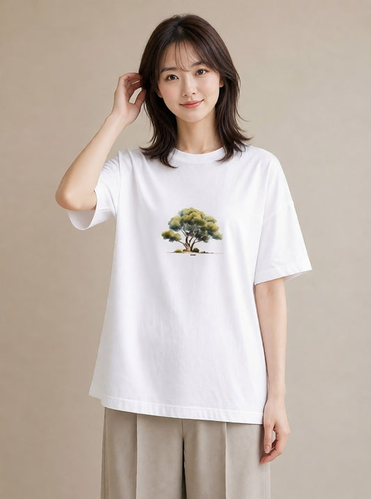 デザインTシャツ レディース 森 植物 ボタニカル イラスト カジュアル 買い物 夏コーデ 白T YMAZO