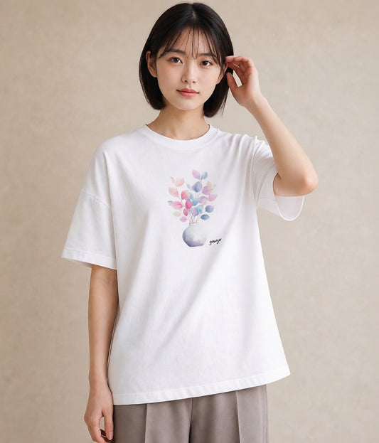 デザインTシャツ レディース 観葉植物 植物 ボタニカル イラスト きれいめ 春服 ミセス 白T YMAZO