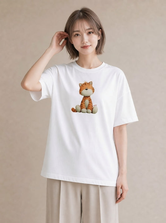 半袖Tシャツ レディース ねこ 猫 ネコ イラスト アート風 ビーチ デイリーウェア 白T YMAZO