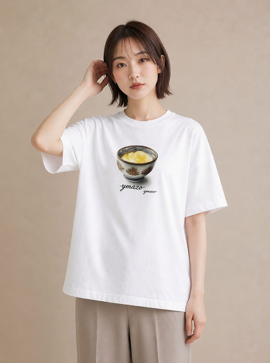 半袖Tシャツ レディース プリン 食べ物 フード イラスト 線画 旅行用 海 白T YMAZO