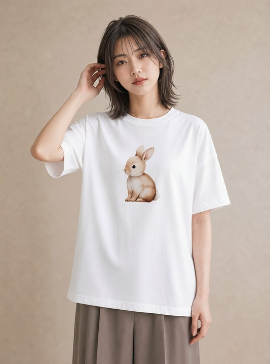 Tシャツ レディース ロップイヤー ペット 動物 イラスト ポップ ルームウェア ギフト 白T YMAZO