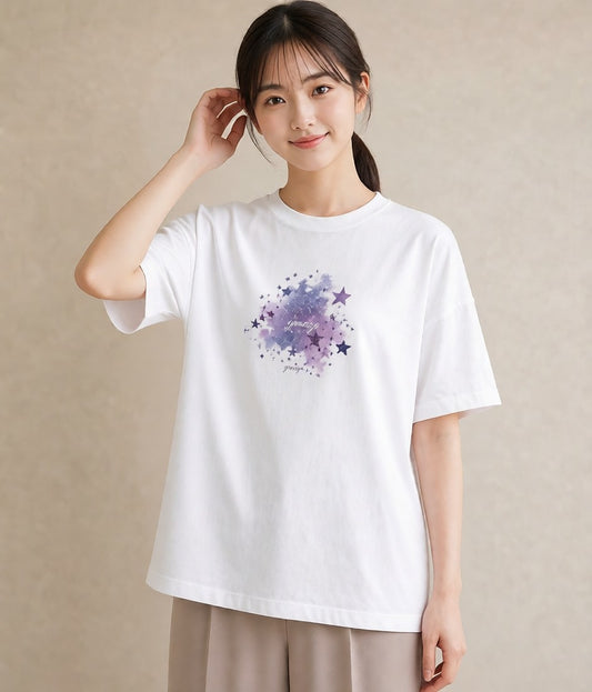 Tシャツ レディース 双子座 星空 宇宙 イラスト ラフ ミセス 春コーデ 白T YMAZO