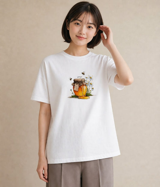 プリントTシャツ レディース はちみつ 食べ物 フード イラスト ボタニカル 秋コーデ おしゃれギフト 白T YMAZO