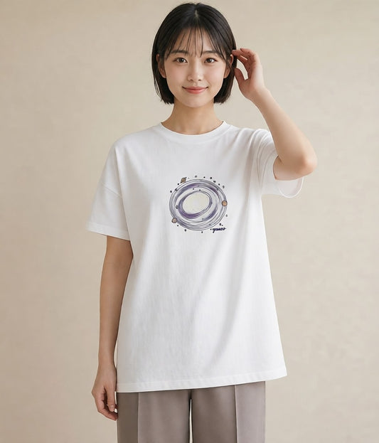 デザインTシャツ レディース 月 星空 宇宙 イラスト きれいめ 敬老の日 ホワイトデー 白T YMAZO