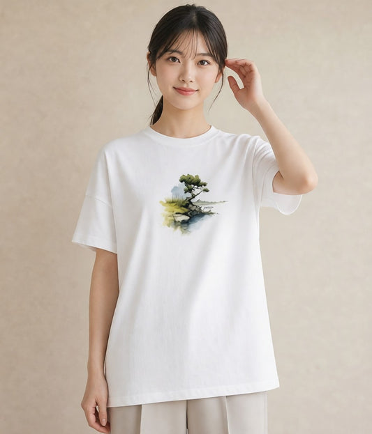半袖Tシャツ レディース 盆栽 植物 ボタニカル イラスト 韓国風 部屋着 女性向けギフト 白T YMAZO