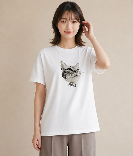デザインTシャツ レディース ベンガル 猫 ねこ イラスト 個性的 お揃い 親子 白T YMAZO