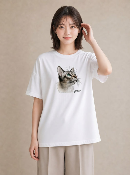 Tシャツ レディース 猫好き 猫 ねこ イラスト ゆるコーデ ルームウェア ギフト 白T YMAZO