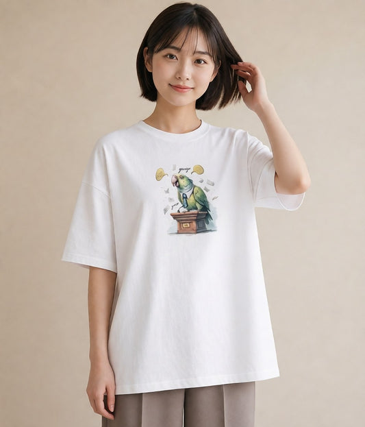 プリントTシャツ レディース インコ ペット 動物 イラスト ビーチ デイリーウェア 白T YMAZO