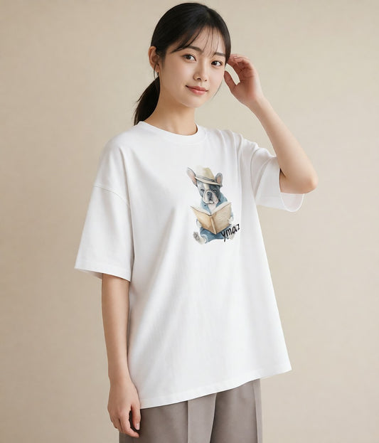 グラフィックTシャツ レディース フレンチブルドッグ フレブル 犬 いぬ イラスト カフェコーデ 親子 20代 白T YMAZO
