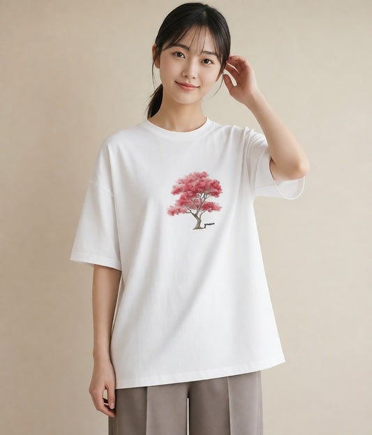 半袖Tシャツ レディース 盆栽 植物 ボタニカル イラスト ヴィンテージ風 カフェ巡り 女子会 白T YMAZO