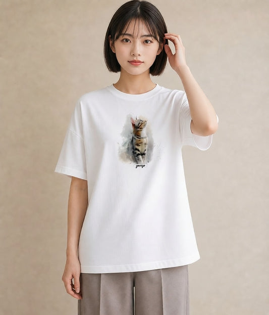 デザインTシャツ レディース スフィンクス 猫 ねこ イラスト 北欧風 親子 20代 白T YMAZO