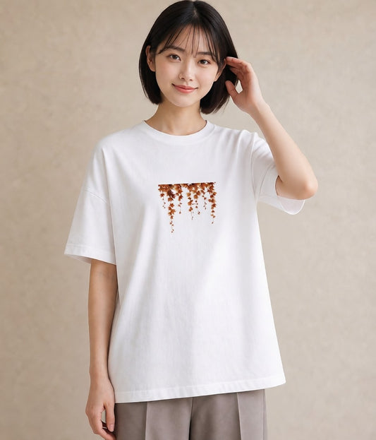 グラフィックTシャツ レディース 落ち葉 植物 ボタニカル イラスト ミニマル おしゃれギフト 社会人 白T YMAZO