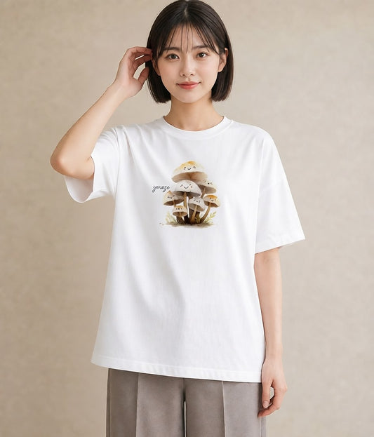 プリントTシャツ レディース きのこ 植物 ボタニカル イラスト シンプル レイヤード 友達ギフト 白T YMAZO