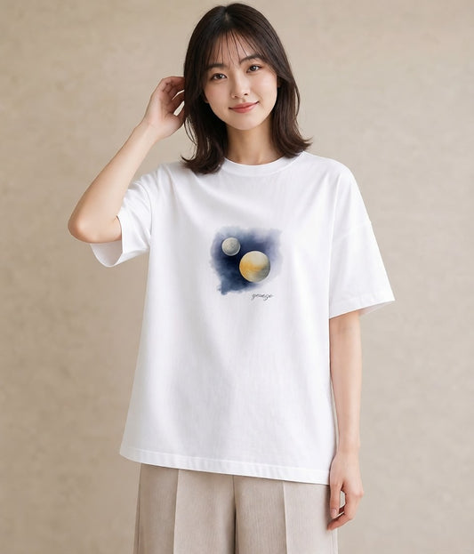 グラフィックTシャツ レディース 宇宙 星空 イラスト ユニーク カジュアルコーデ 買い物 白T YMAZO