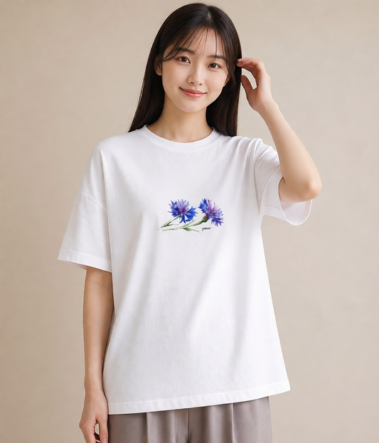 半袖Tシャツ レディース スミレ 花 花柄 イラスト カジュアル お出かけ 普段着 白T YMAZO