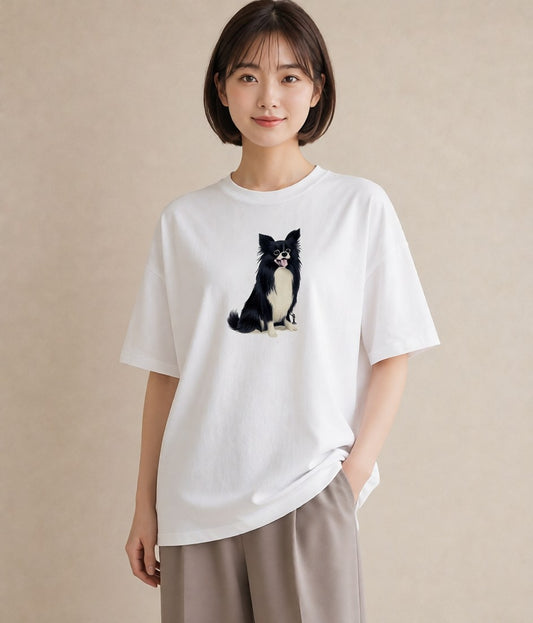 プリントTシャツ レディース ロングコートチワワ 犬 いぬ イラスト 手描き風 ルームウェア ギフト 白T YMAZO