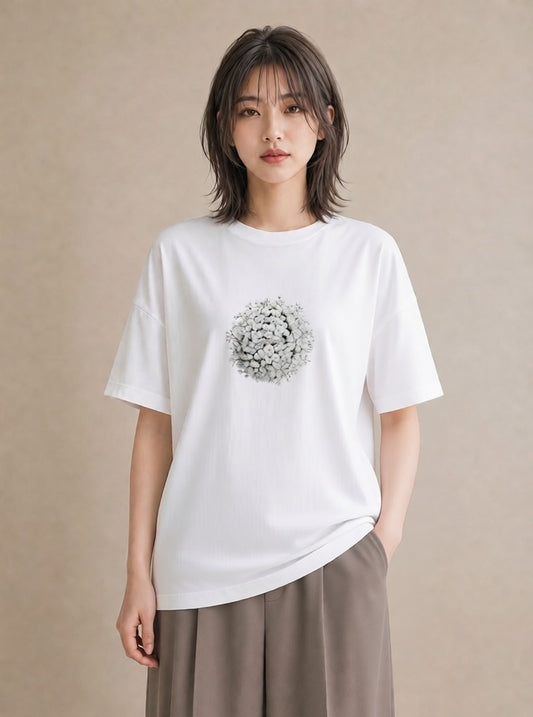 Tシャツ レディース カスミソウ かすみ草 花 花柄 イラスト 普段使い カジュアルコーデ 買い物 白T YMAZO