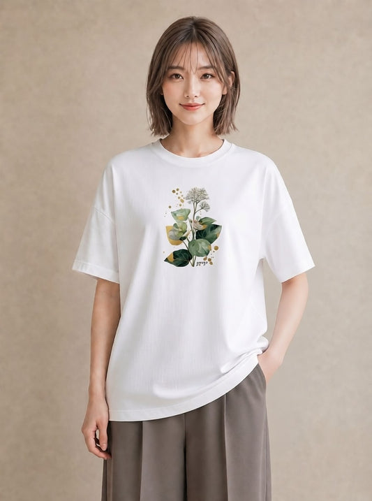 Tシャツ レディース クローバー 四つ葉 花 花柄 イラスト ゆるコーデ デート 帰省 白T YMAZO