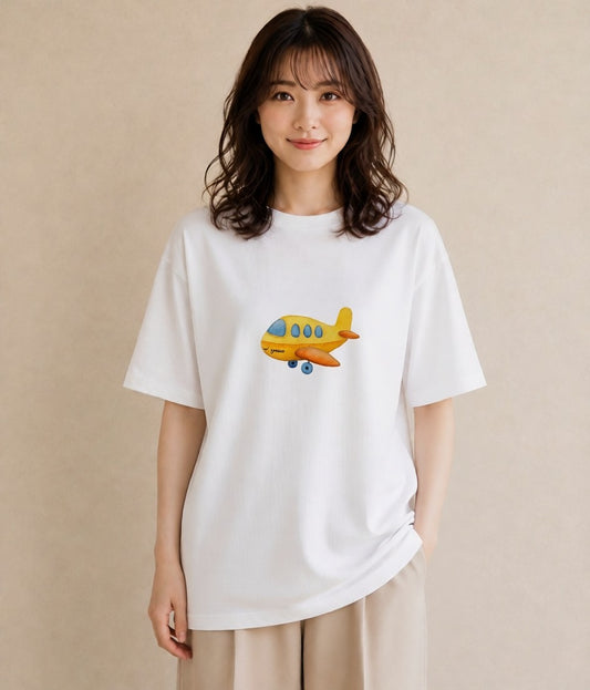 Tシャツ レディース ロケット 星空 宇宙 イラスト 手描き風 買い物 夏コーデ 白T YMAZO