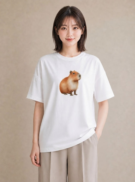 プリントTシャツ レディース ハムスター ペット 動物 イラスト 通勤 在宅 白T YMAZO