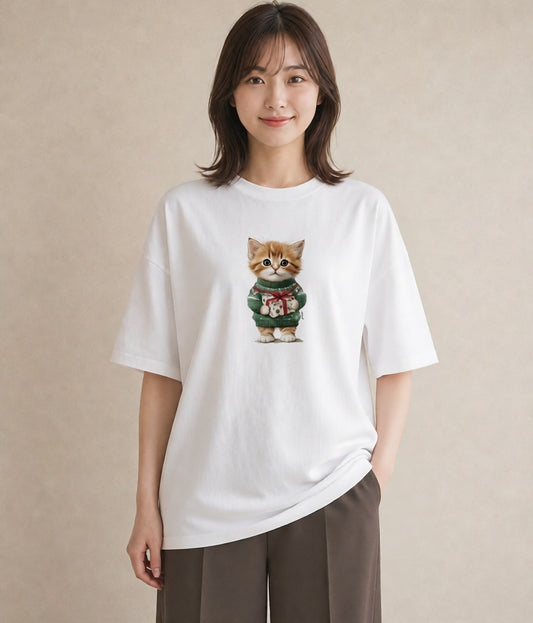 デザインTシャツ レディース 子猫 猫 ねこ イラスト ミニマル 春服 ミセス 白T YMAZO