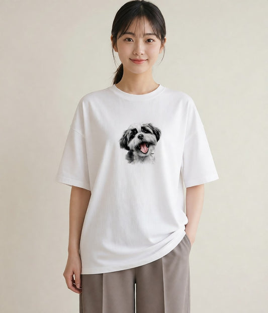 半袖Tシャツ レディース ペキニーズ 犬 いぬ イラスト ニュアンス 親子 20代 白T YMAZO