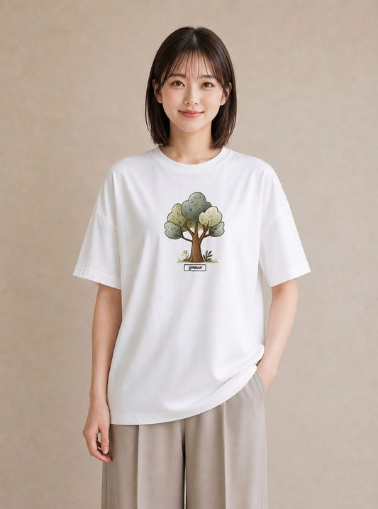 半袖Tシャツ レディース どんぐり 植物 ボタニカル イラスト 手描き風 友達ギフト 部屋着 白T YMAZO