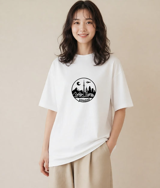 デザインTシャツ レディース 旅 トラベル スタンプ イラスト アート風 デイリーウェア 休日 白T YMAZO