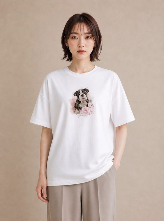 デザインTシャツ レディース 子犬 犬 いぬ イラスト 北欧風 海 カフェ巡り 白T