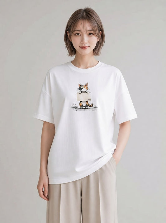 グラフィックTシャツ レディース マンチカン 猫 ねこ イラスト 抜け感 旅行用 海 白T YMAZO