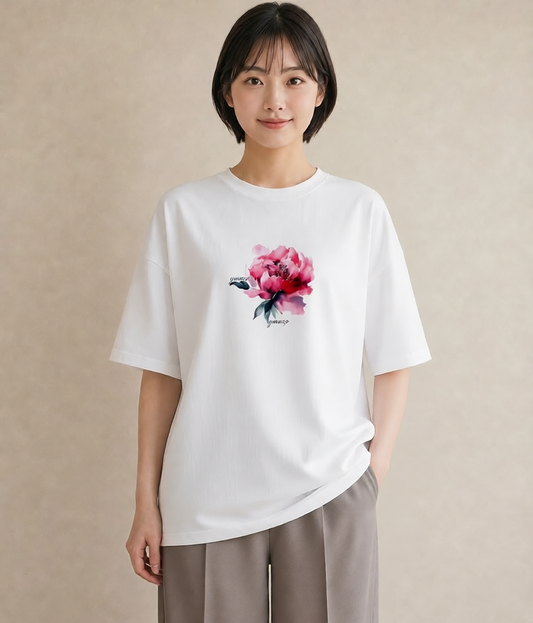 半袖Tシャツ レディース カーネーション 花 花柄 イラスト 休日コーデ ママ カフェ服 白T YMAZO