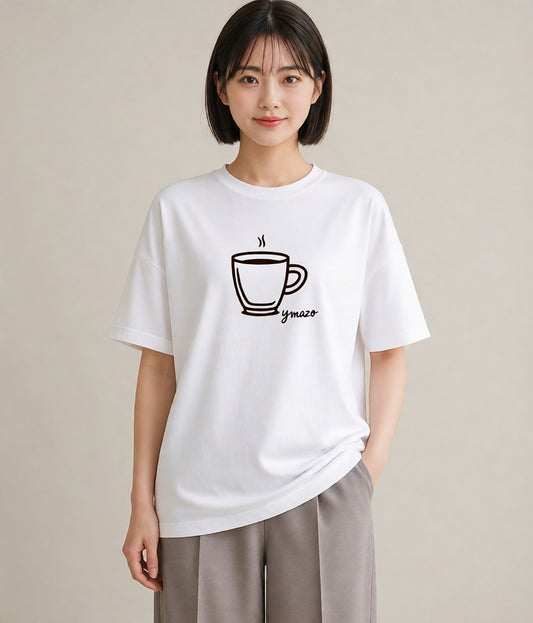 プリントTシャツ レディース コーヒー カフェ 珈琲 イラスト ラフカジュアル 親子 20代 白T YMAZO