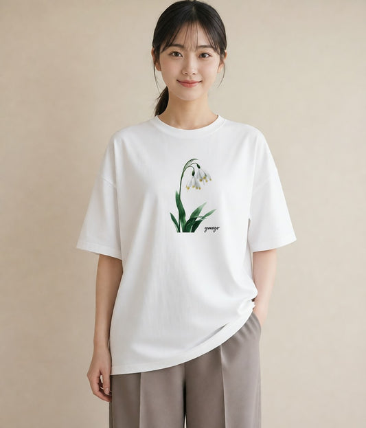 グラフィックTシャツ レディース すずらん 花 花柄 イラスト ポップ 旅行 母娘コーデ 白T YMAZO