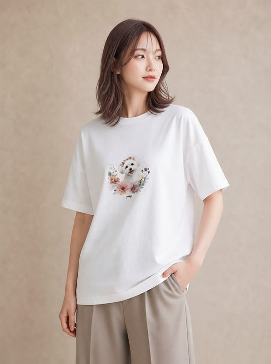 グラフィックTシャツ レディース ビションフリーゼ 犬 いぬ イラスト 水彩風 20代 カジュアルコーデ 白T