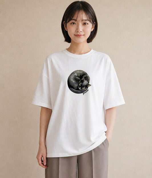 半袖Tシャツ レディース しっぽ 猫 ねこ イラスト 休日コーデ 誕生日プレゼント 綿100 白T YMAZO