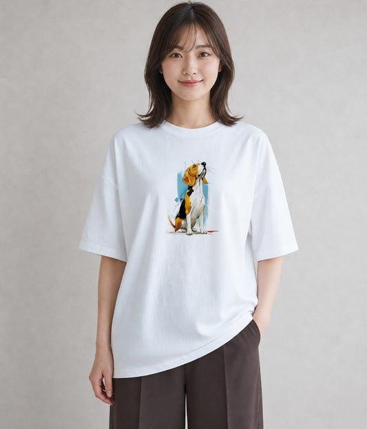 プリントTシャツ レディース ビーグル 犬 いぬ イラスト こなれ感 敬老の日 ホワイトデー 白T YMAZO