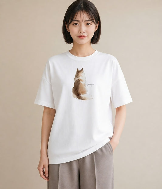 グラフィックTシャツ レディース 愛猫 猫 ねこ イラスト 上品 20代 カジュアルコーデ 白T YMAZO