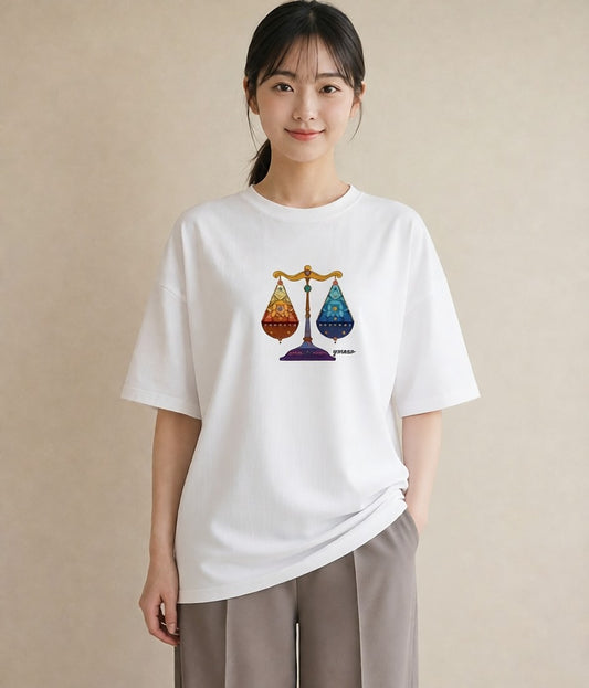 デザインTシャツ レディース 天秤座 星空 宇宙 イラスト 上品 週末コーデ 敬老の日 白T YMAZO
