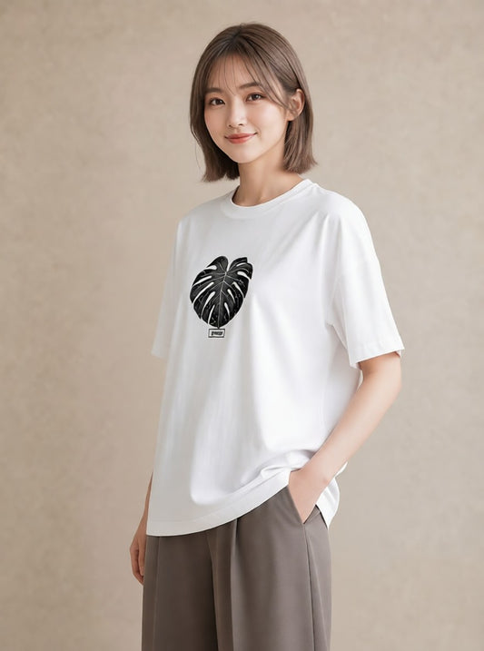 Tシャツ レディース モンステラ 植物 ボタニカル イラスト ラフカジュアル 友達ギフト 部屋着 白T YMAZO