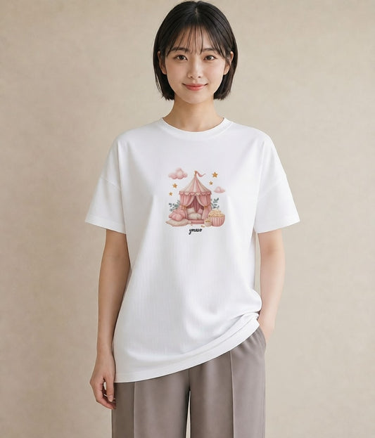 半袖Tシャツ レディース ポップコーン 食べ物 フード イラスト 旅行コーデ 社会人 女性 白T YMAZO