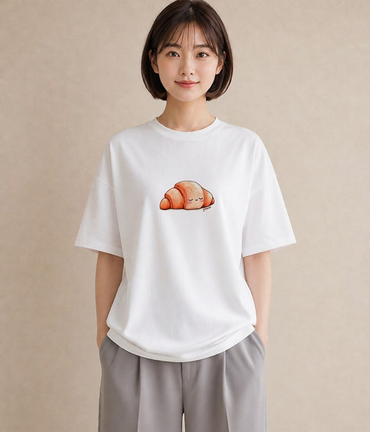 半袖Tシャツ レディース パン 食べ物 フード イラスト 個性的 海 カフェ巡り 白T YMAZO